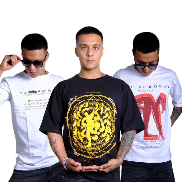 Combo Set Of 3 Tshirts (Dancing Buddhha x Picasso x Rise of icarus)